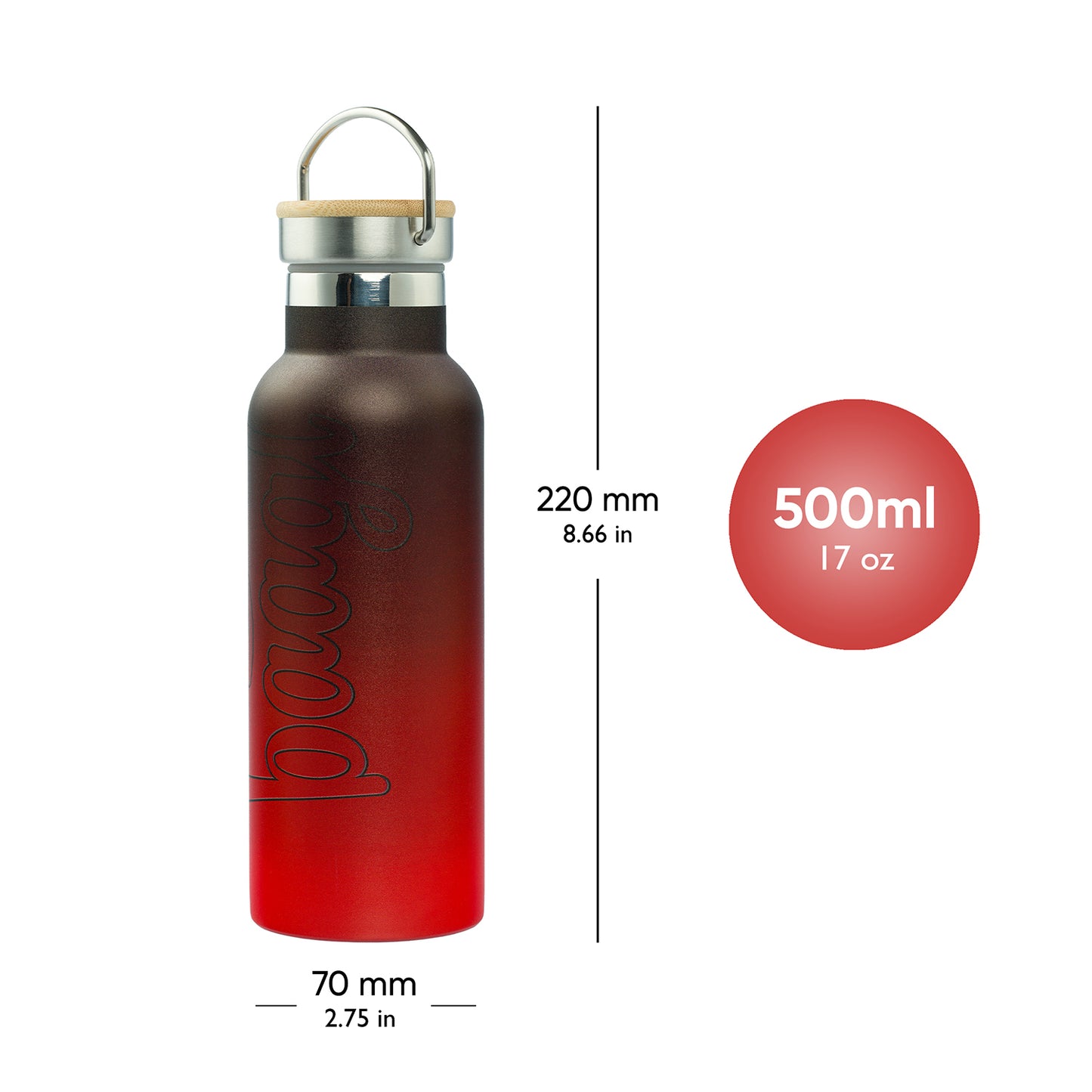 Termoláhev s bambusovým víčkem Gradient červeno-černá, 500 ml