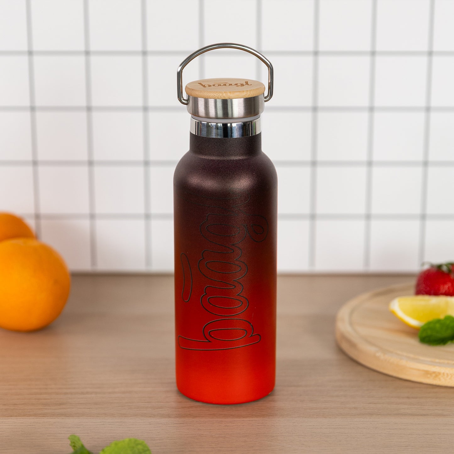 Termoláhev s bambusovým víčkem Gradient červeno-černá, 500 ml