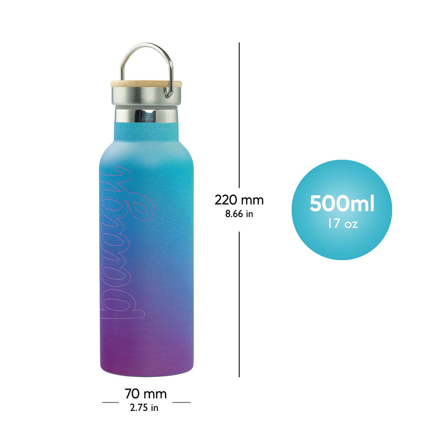 Termoláhev s bambusovým víčkem Gradient modro-fialová, 500 ml