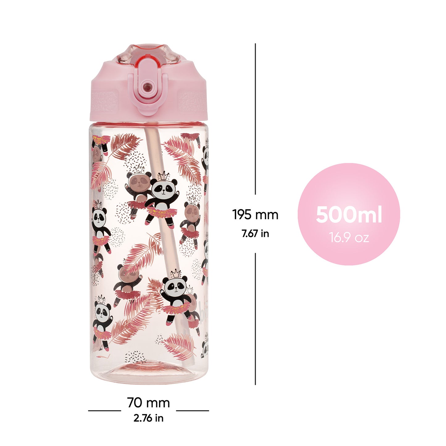 Tritanová láhev na pití s brčkem Panda, 500 ml