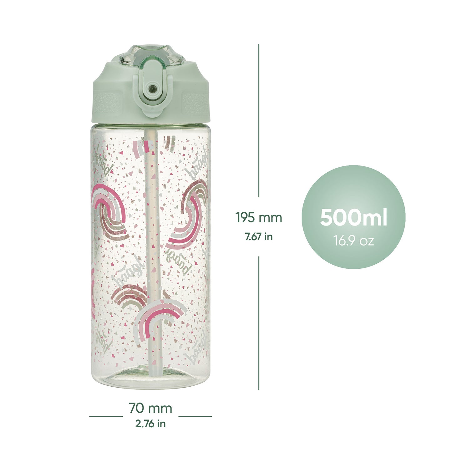 Tritanová láhev na pití s brčkem Duha, 500 ml