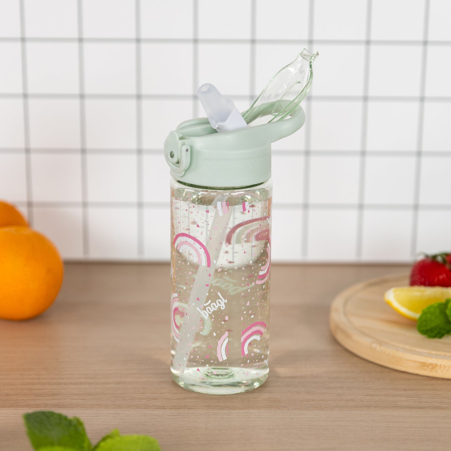 Tritanová láhev na pití s brčkem Duha, 500 ml