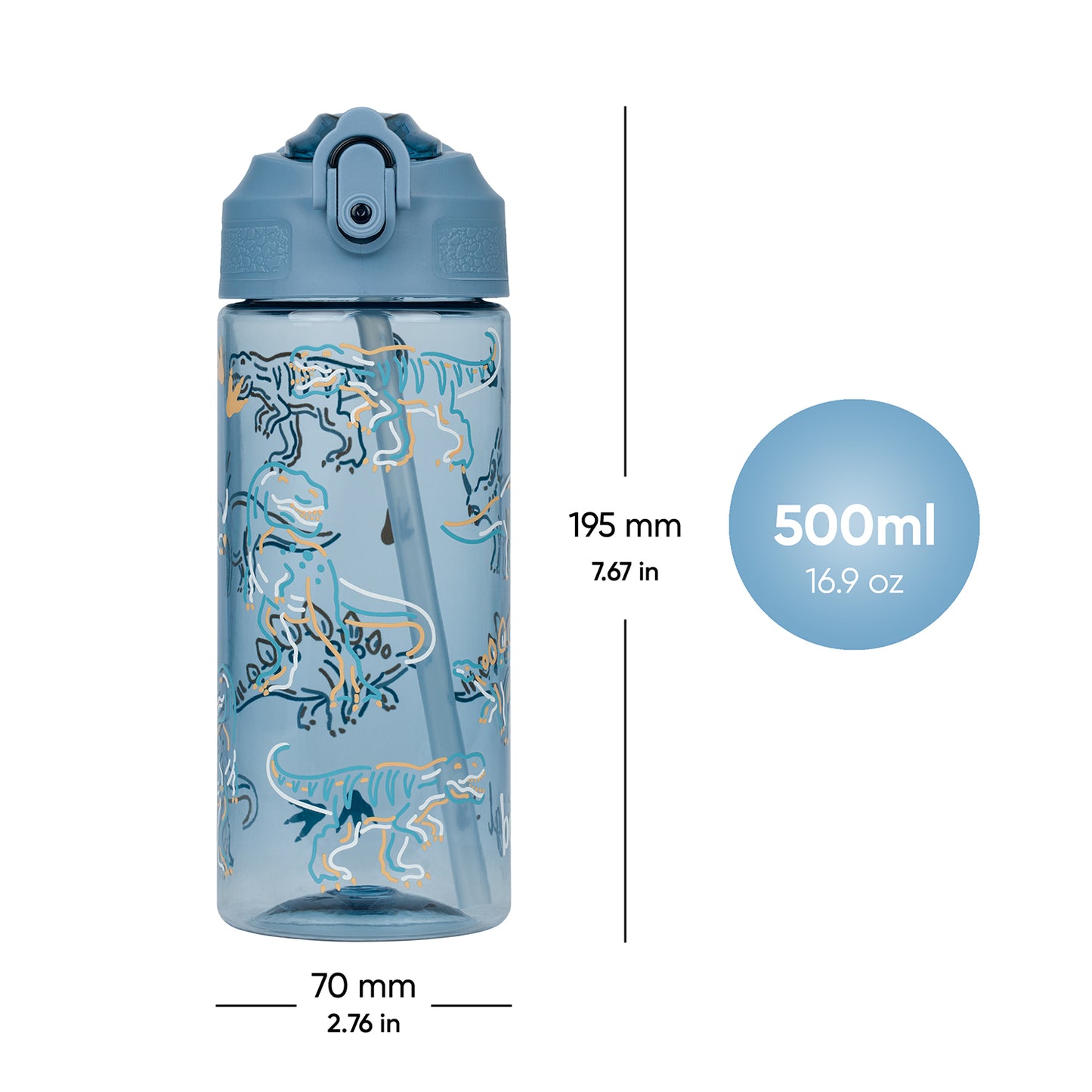 Tritanová láhev na pití s brčkem Dino, 500 ml