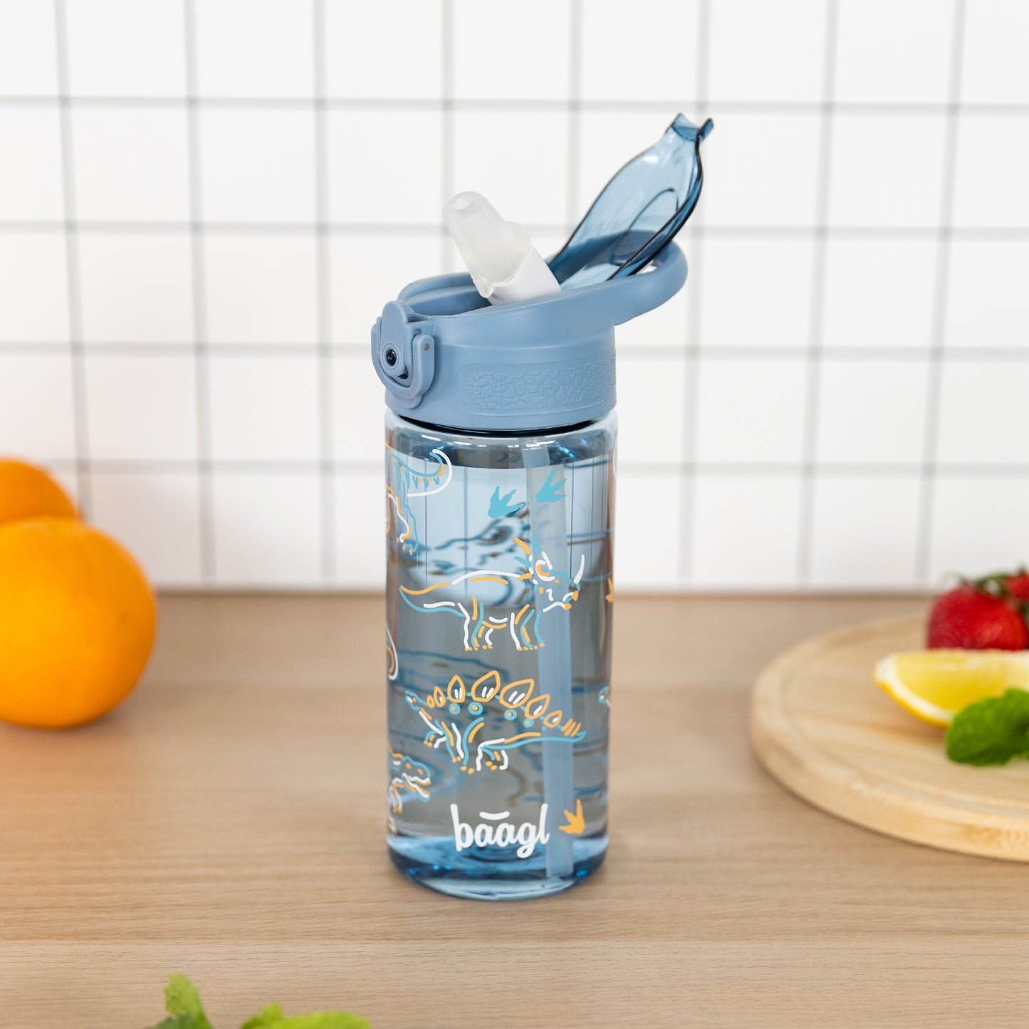 Tritanová láhev na pití s brčkem Dino, 500 ml