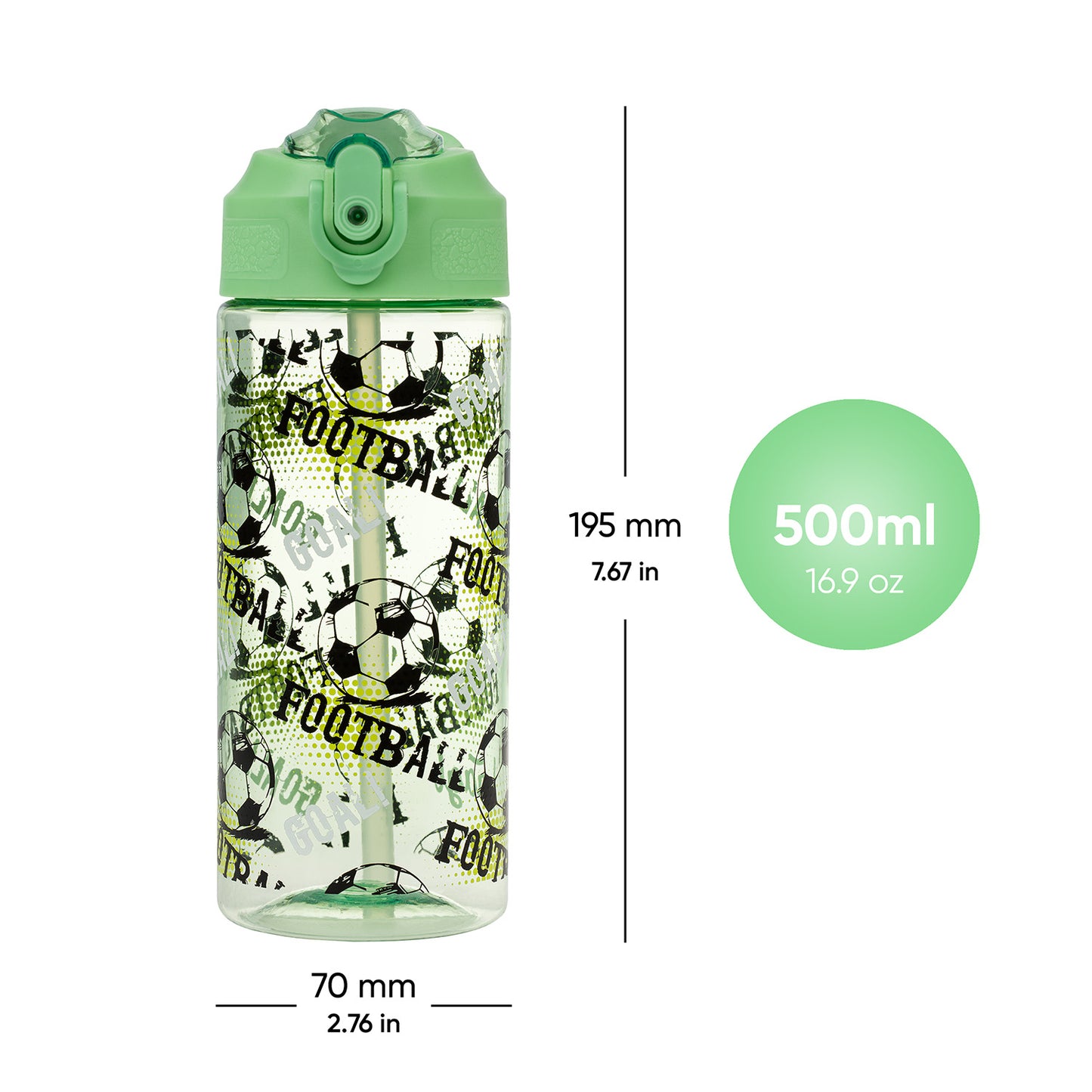 Tritanová láhev na pití s brčkem Fotbal, 500 ml
