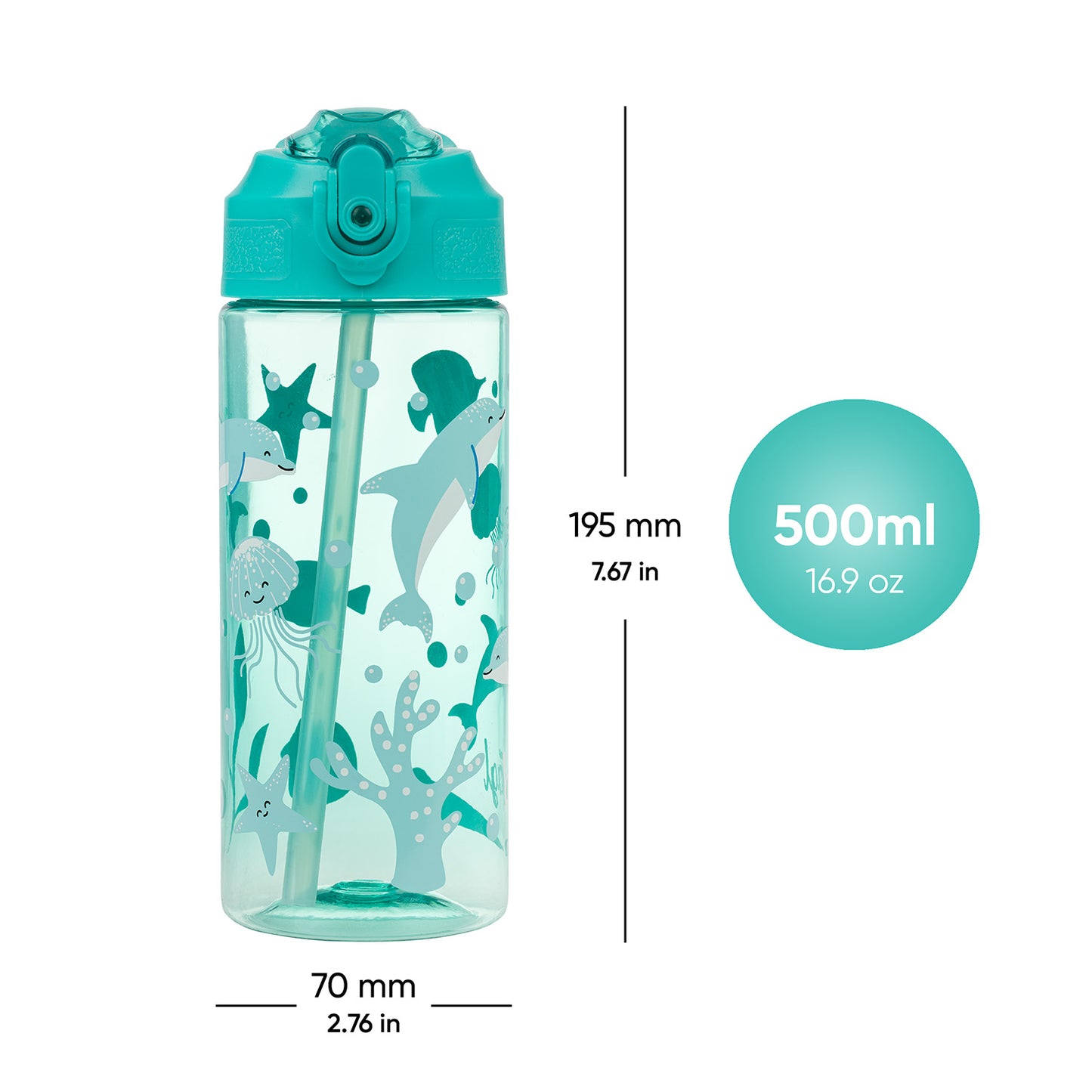 Tritanová láhev na pití s brčkem Delfín, 500 ml