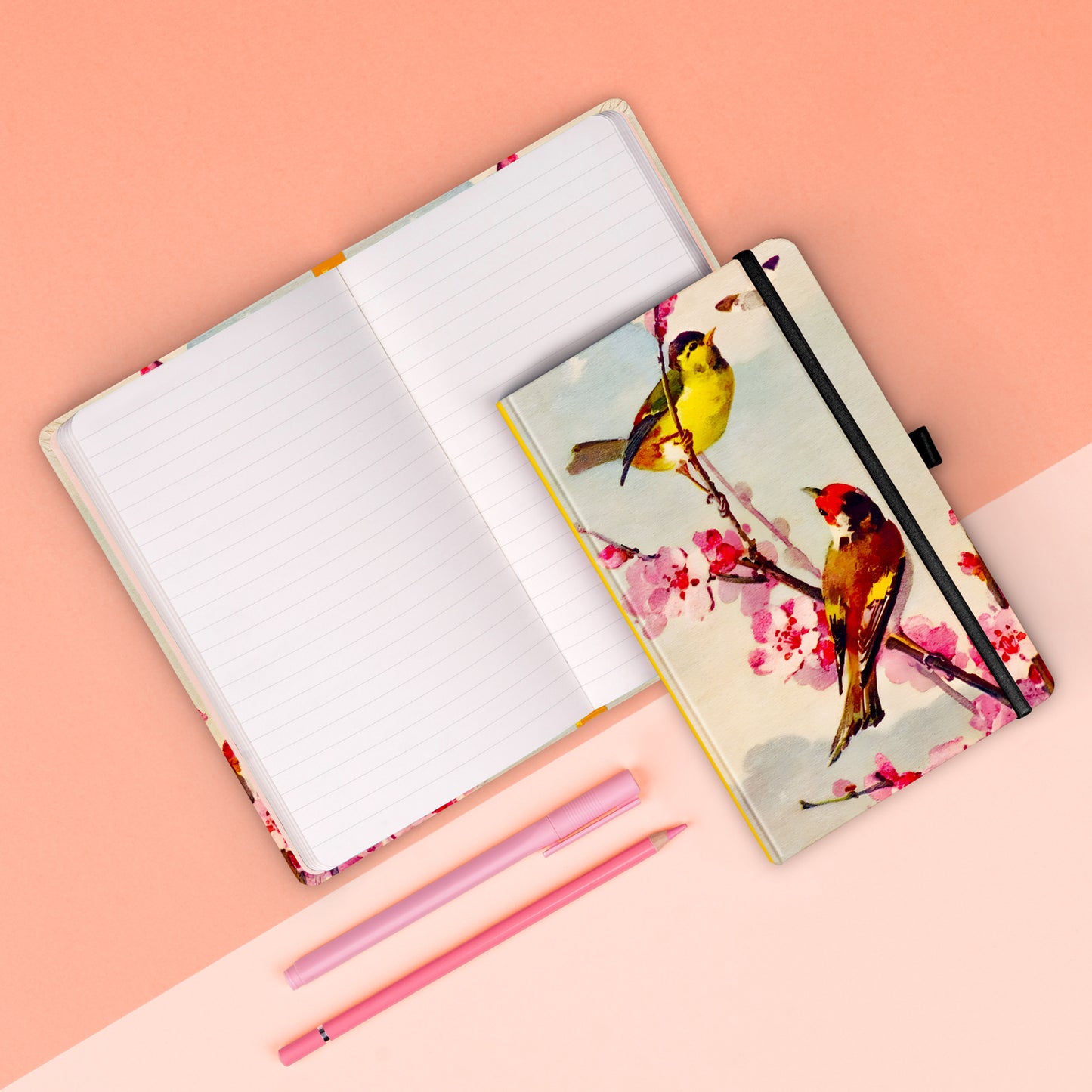 Notes Ptáčci – sakura Kateřiny Winterové, linkovaný, 13 x 21 cm