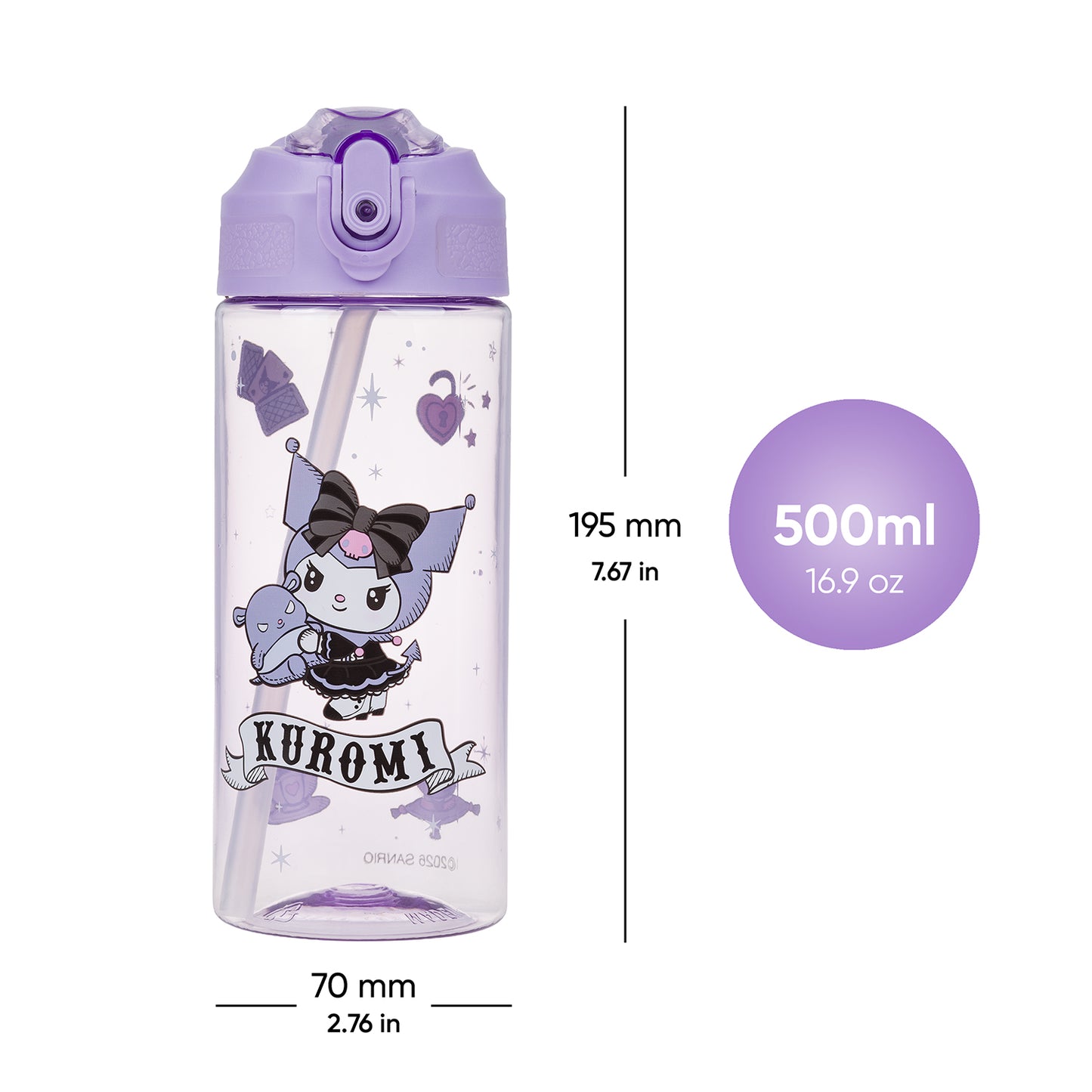 Tritanová láhev na pití s brčkem Kuromi Fortune Dream, 500 ml