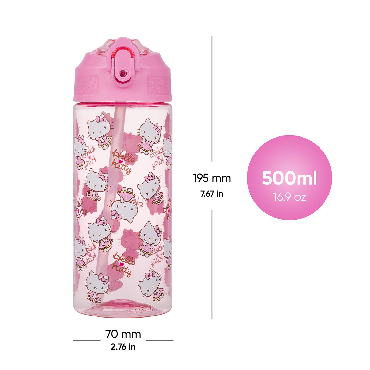 Tritanová láhev na pití s brčkem Hello Kitty Sweet Leopard, 500 ml