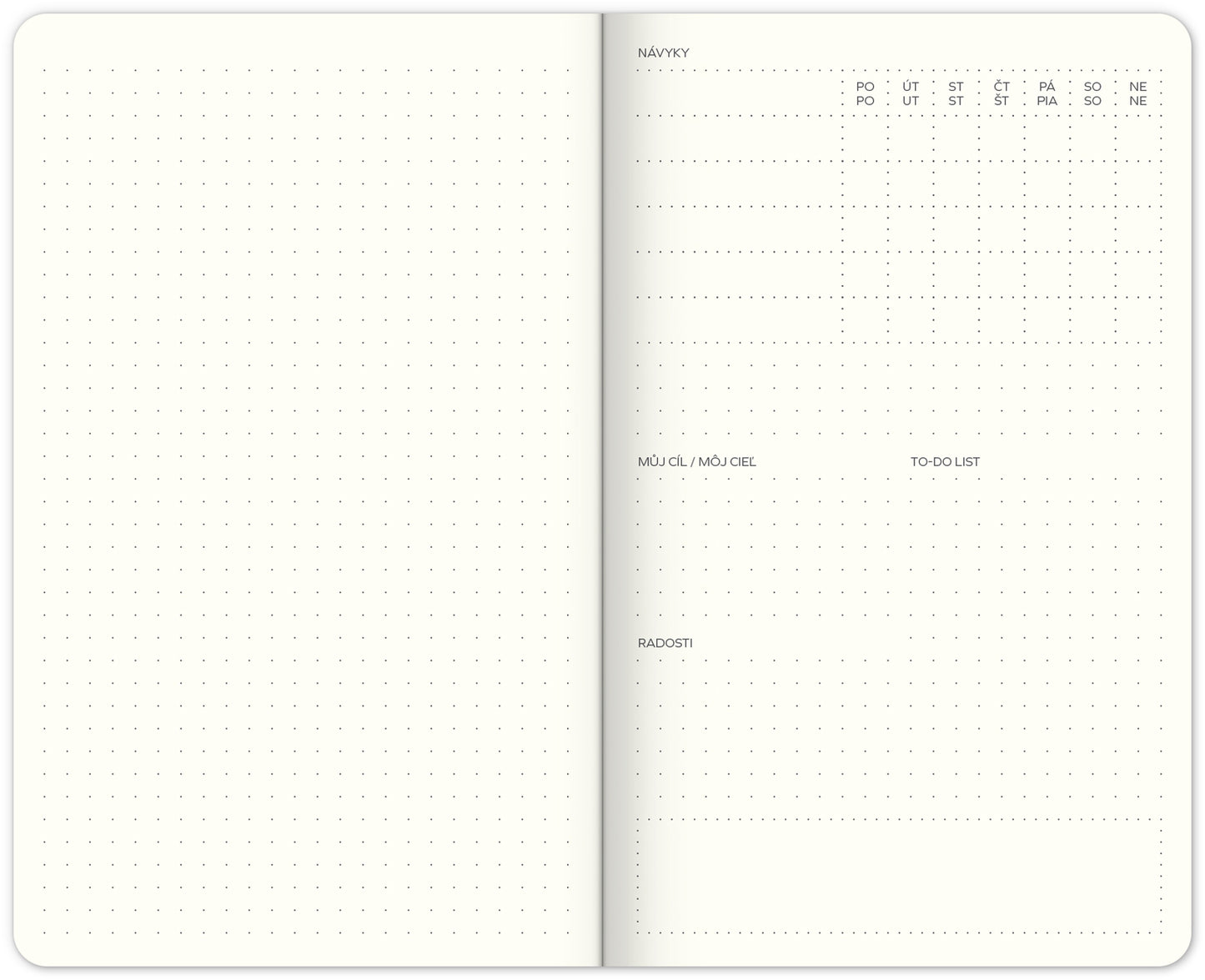 Týdenní nedatovaný diář My Bullet Planner, 13 × 21 cm CZ/SK