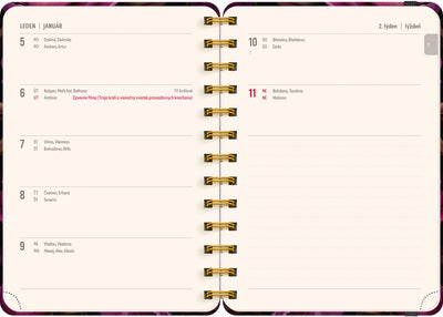 Spirálový 18měsíční diář Petito – Fialové květy 2025/2026, 13 x 18 cm