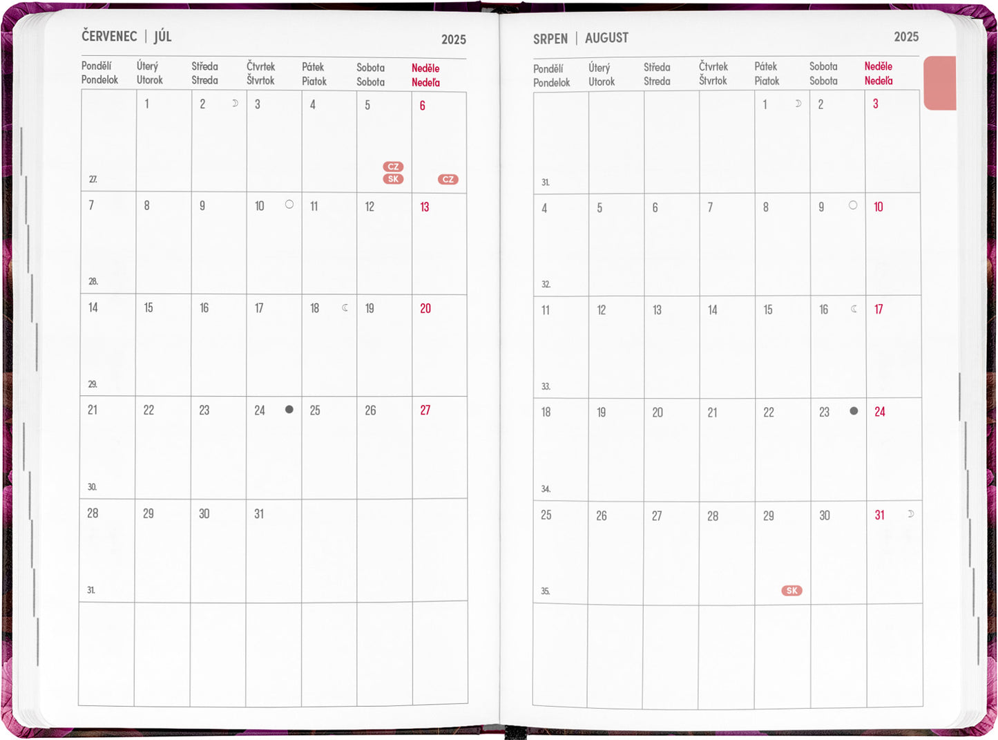 18měsíční diář Petito – Fialové květy 2025/2026, 11 x 17 cm