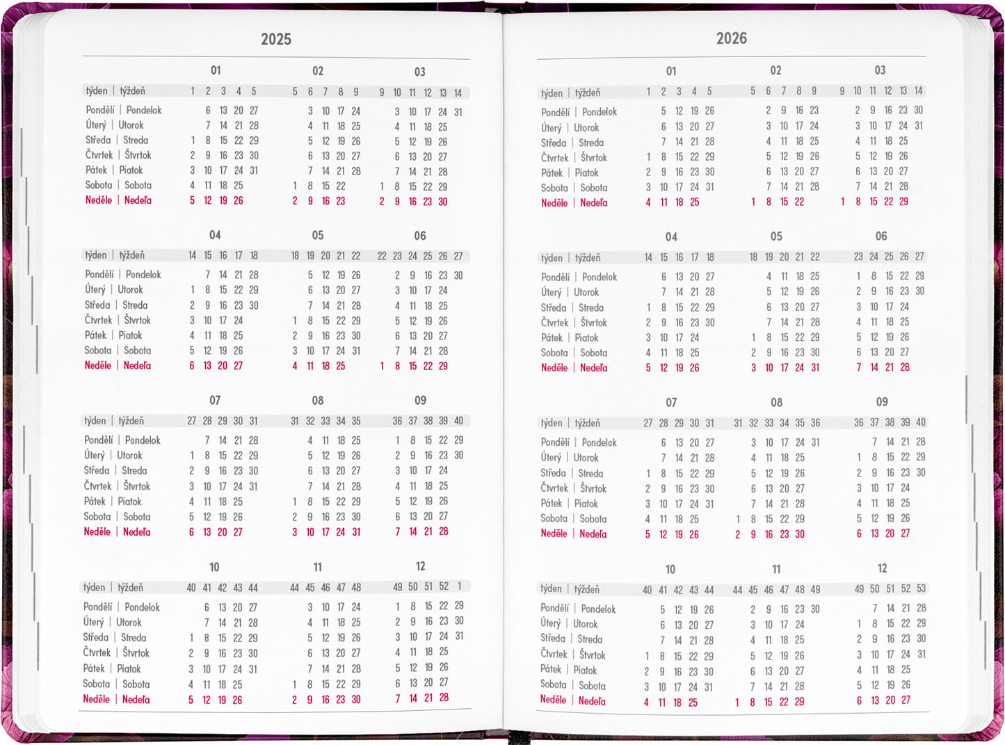 18měsíční diář Petito – Fialové květy 2025/2026, 11 x 17 cm