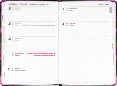 18měsíční diář Petito – Fialové květy 2025/2026, 11 x 17 cm