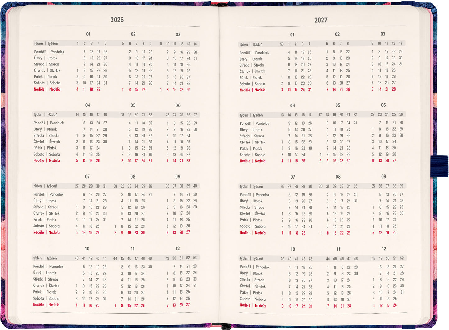 Planbook diář/notes Kytice 2026, 13 x 21 cm