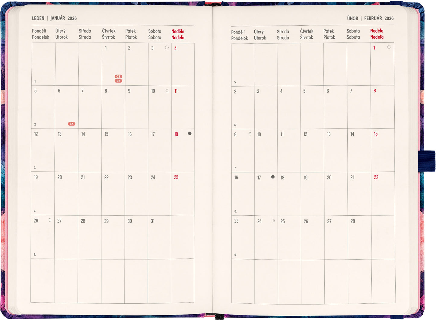 Planbook diář/notes Kytice 2026, 13 x 21 cm