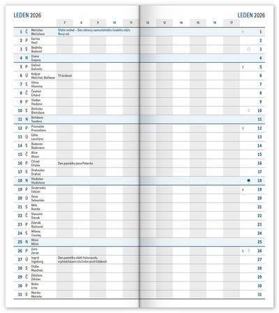 Kapesní diář Černý 2026, plánovací měsíční, 8 x 18 cm