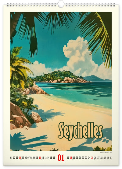 Nástěnný kalendář Vintage plakáty – tropické ráje 2026, 33 x 46 cm