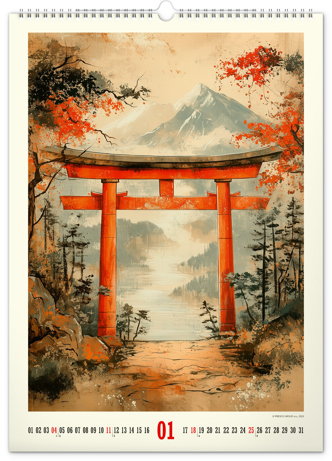 Nástěnný kalendář Vintage plakáty – japonské umění 2026, 33 x 46 cm