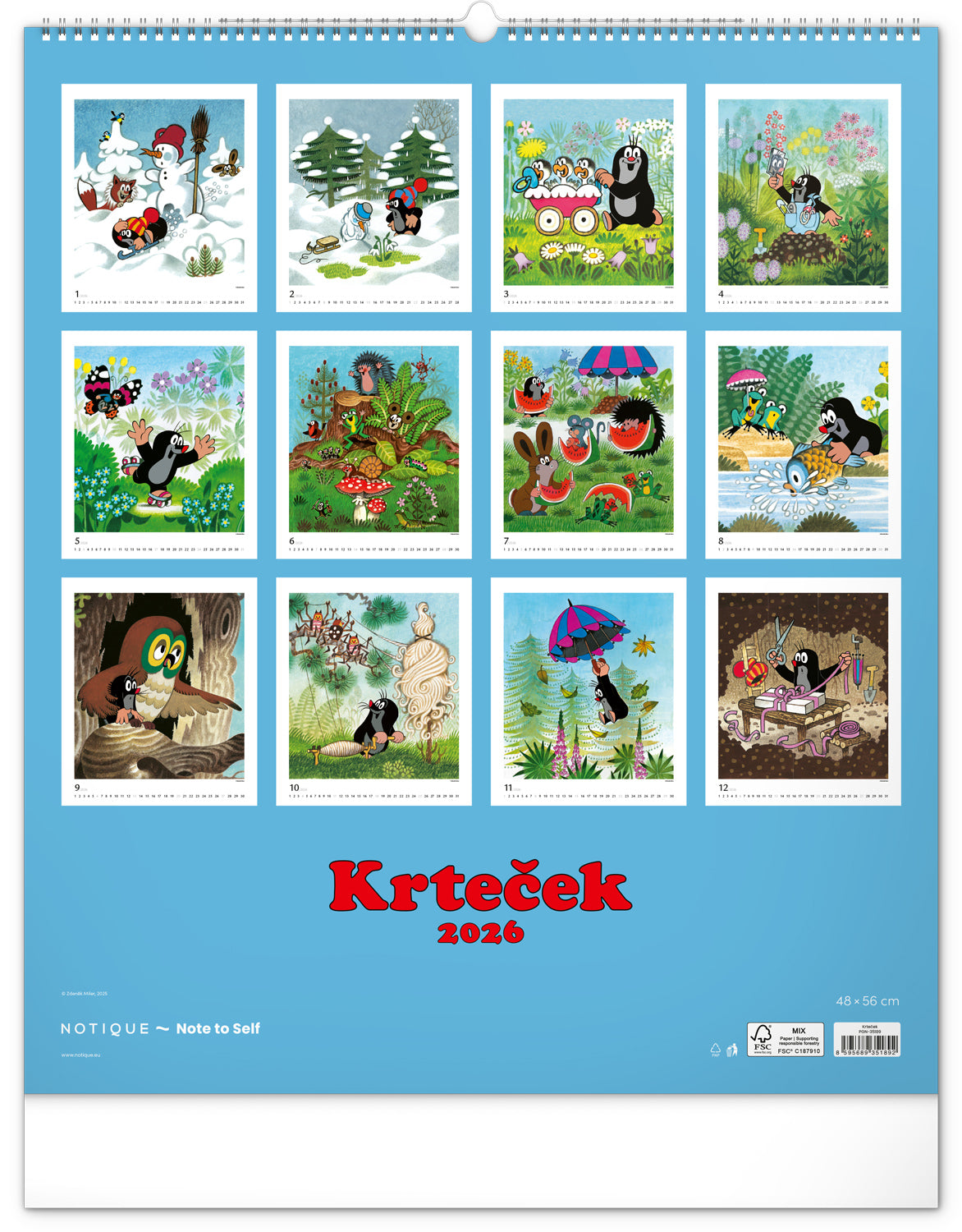 Nástěnný kalendář Krteček 2026, 48 x 56 cm