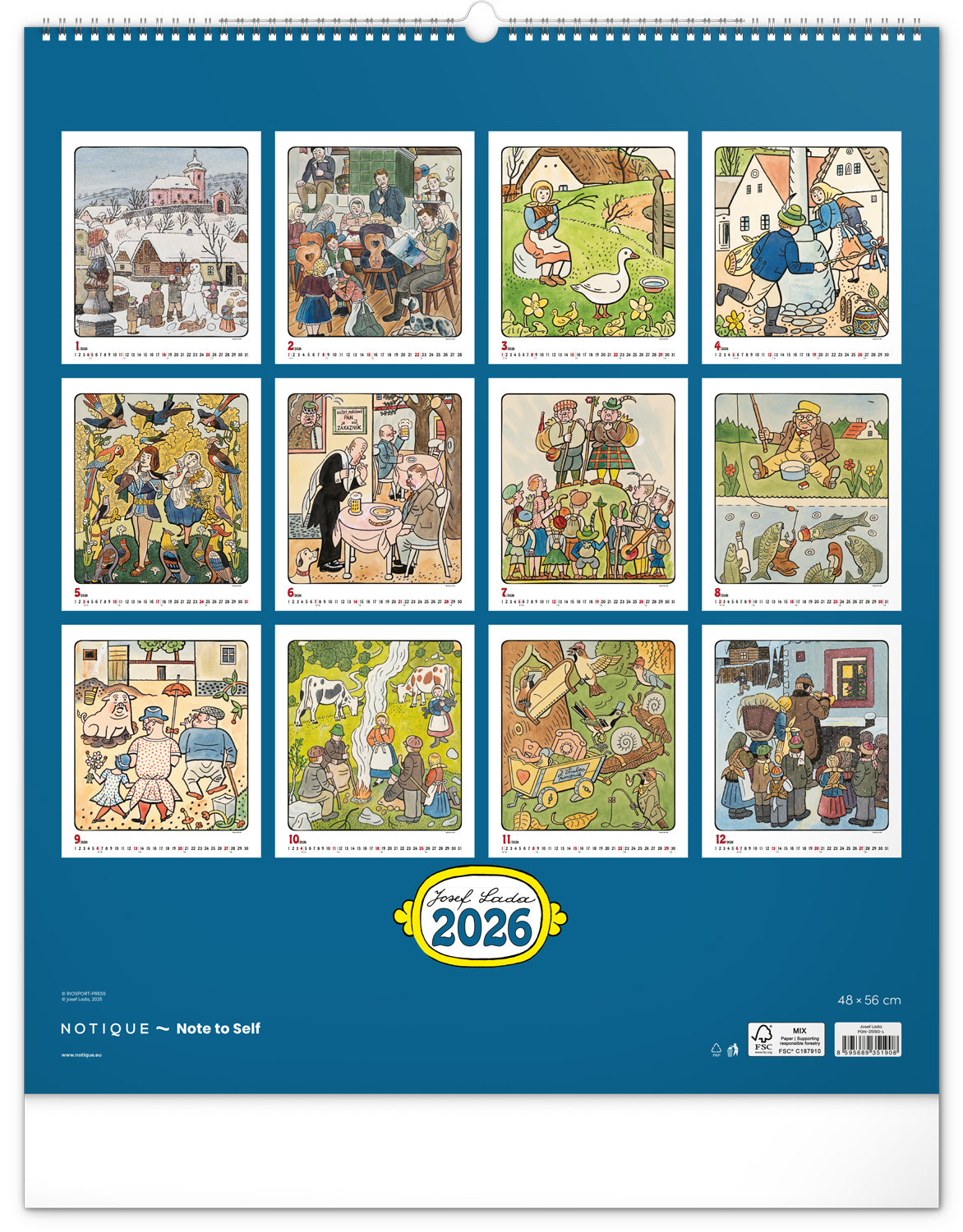 Nástěnný kalendář Josef Lada 2026, 48 x 56 cm