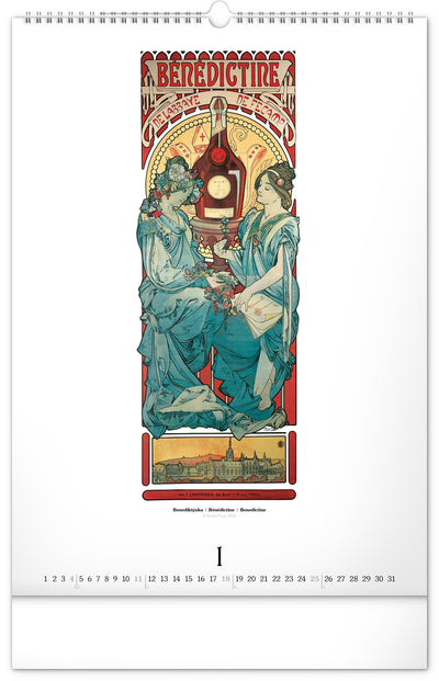 Nástěnný kalendář Alfons Mucha 2026, 33 x 46 cm
