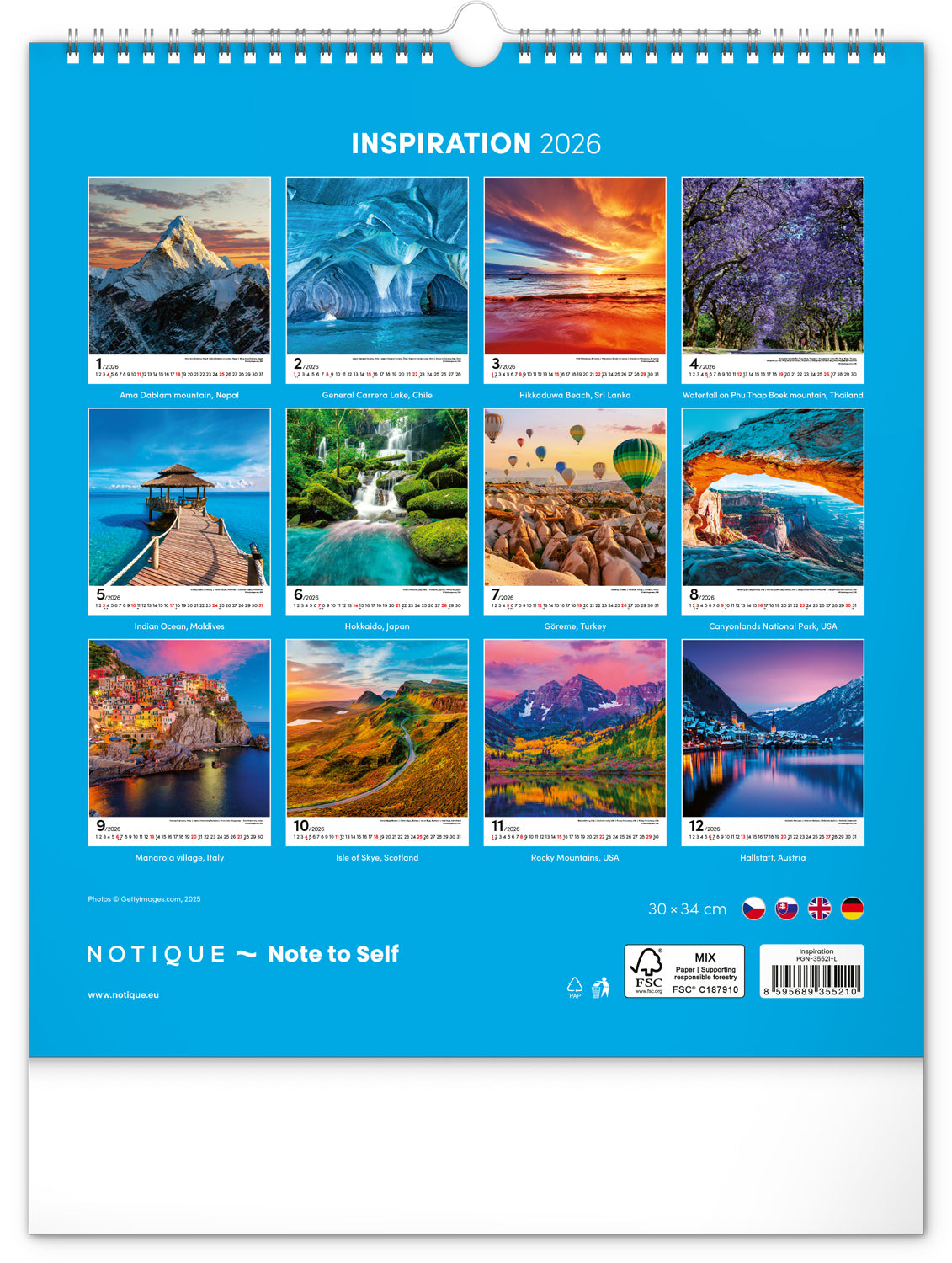 Nástěnný kalendář Inspirace 2026, 30 x 34 cm