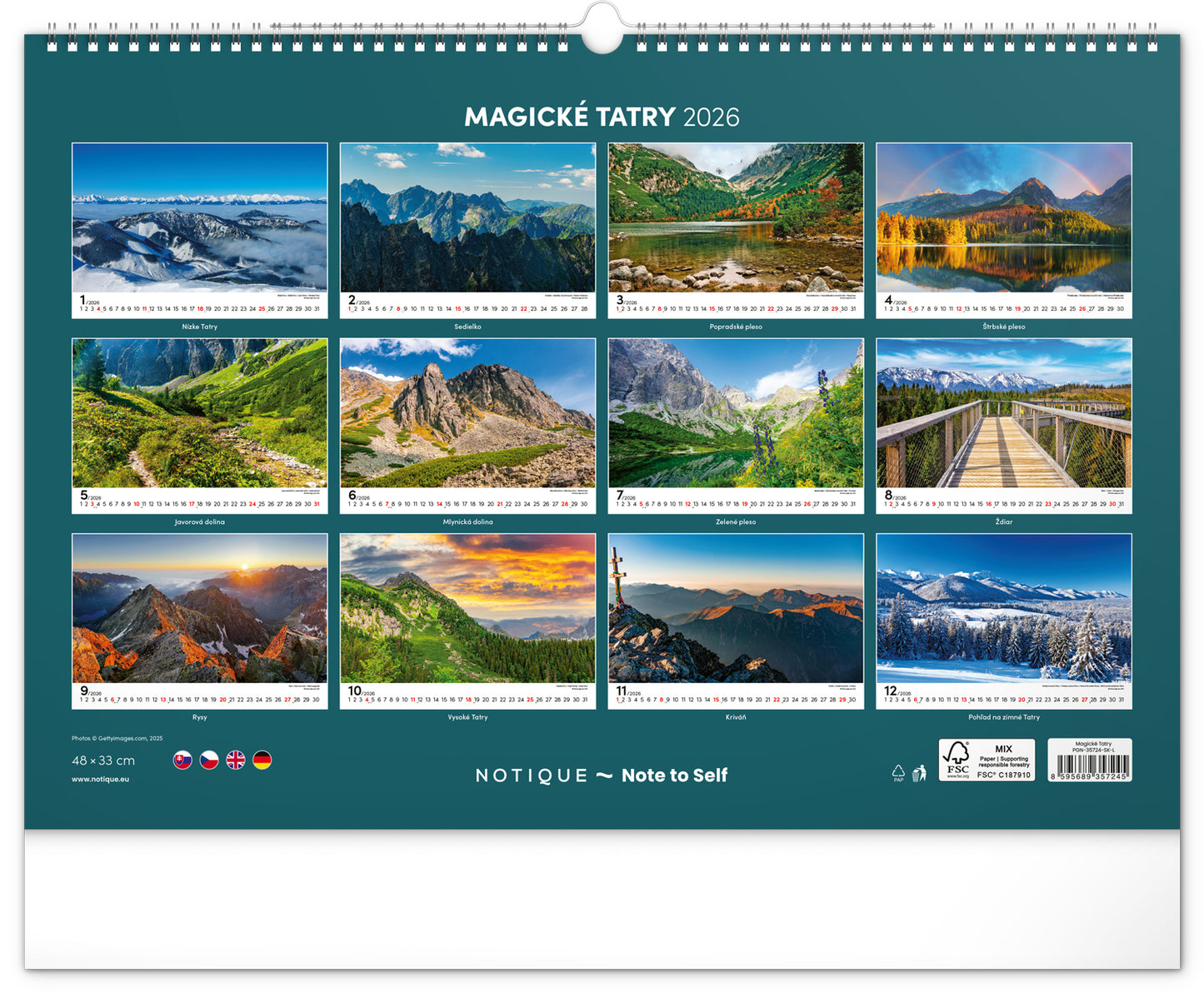 Nástenný kalendár Magické Tatry 2026, 48 x 33 cm