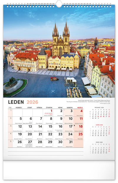 Nástěnný kalendář Praha 2026, 33 x 46 cm