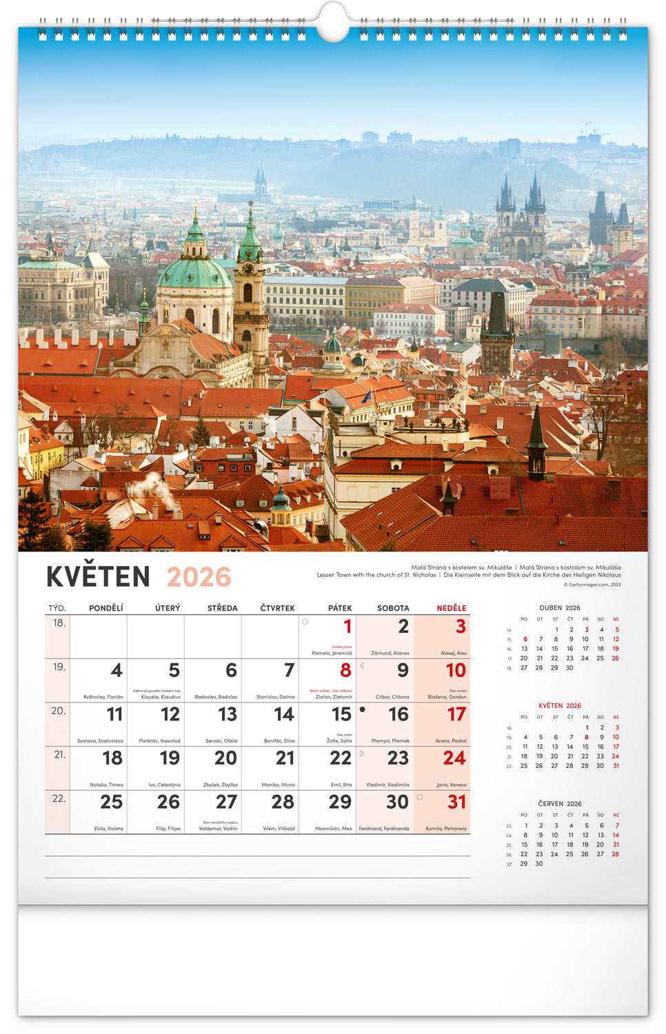 Nástěnný kalendář Praha 2026, 33 x 46 cm