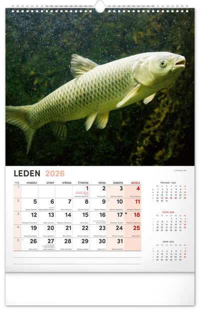 Nástěnný kalendář Rybářský 2026, 33 x 46 cm