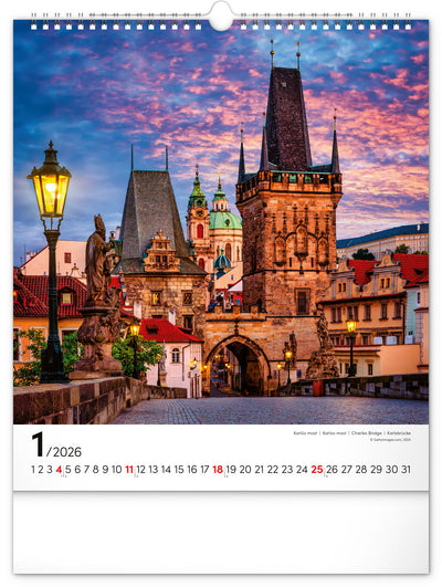 Nástěnný kalendář Praha 2026, 30 x 34 cm