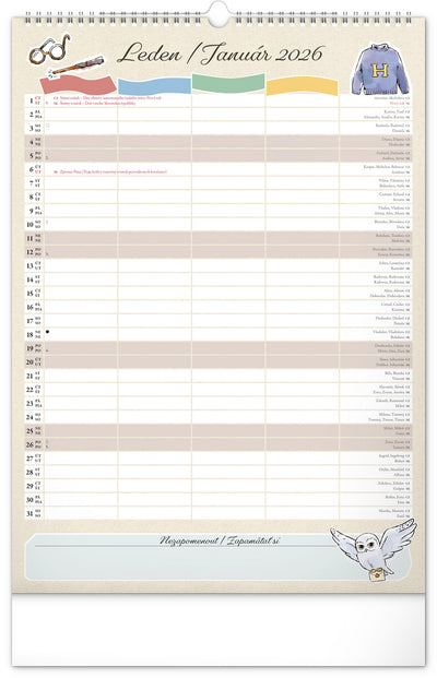 Nástěnný kalendář Rodinný plánovací Harry Potter 2026, 33 x 46 cm