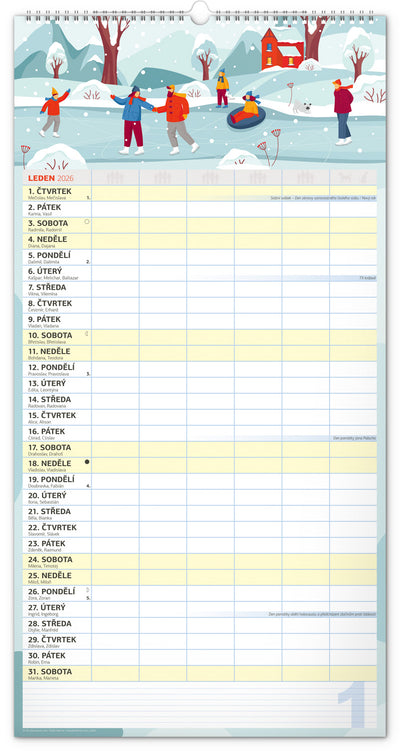 Nástěnný kalendář Rodinný plánovací XXL 2026, 33 x 64 cm