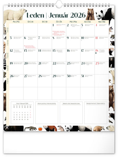 Nástěnný plánovací kalendář Animalium 2026, 30 x 34 cm
