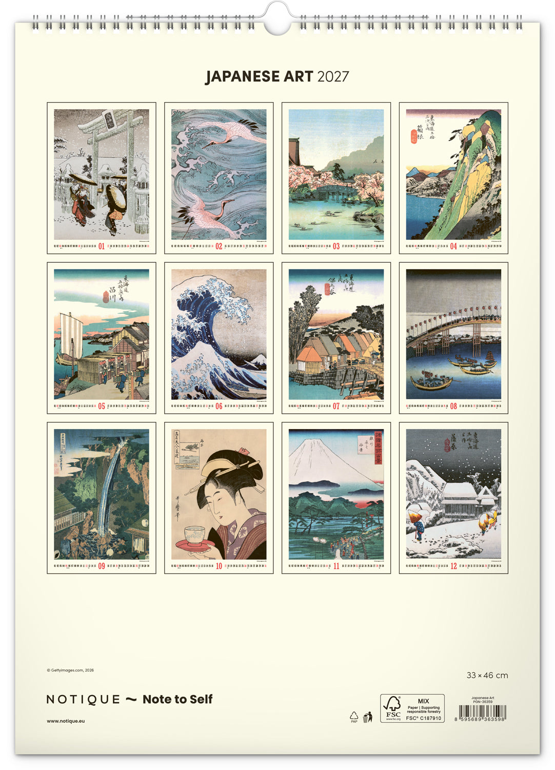 Nástěnný kalendář Vintage plakáty – japonské umění 2027, 33 x 46 cm