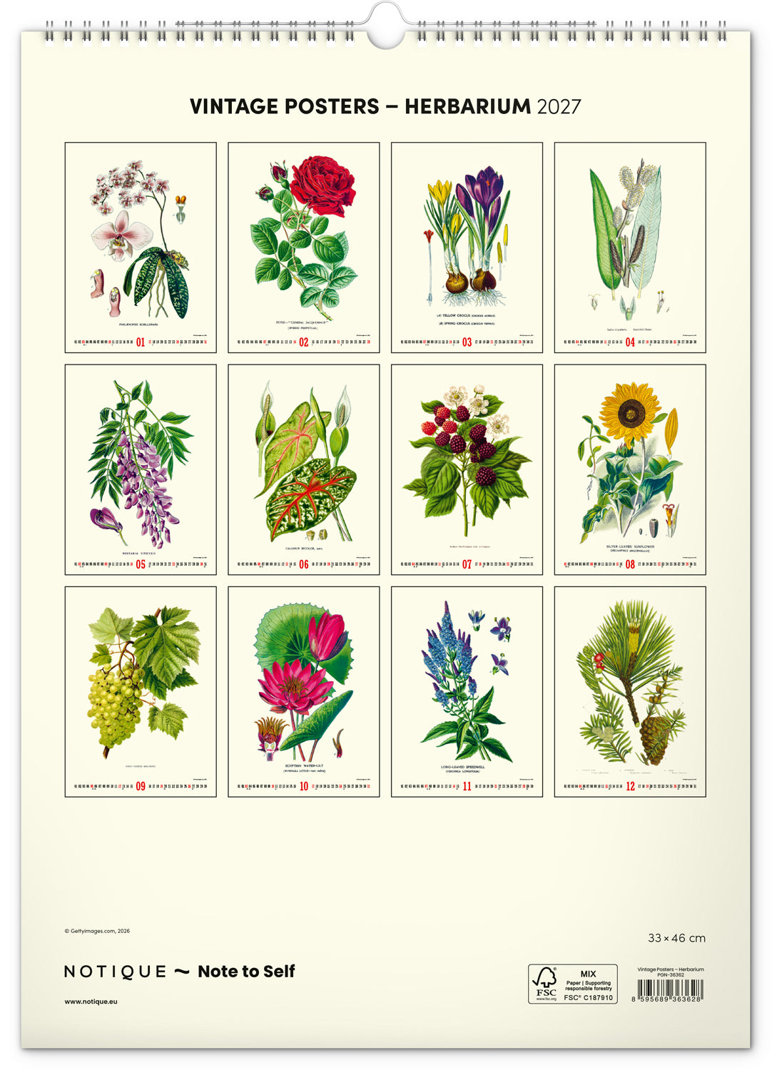 Nástěnný kalendář Vintage plakáty – herbář 2027, 33 x 46 cm