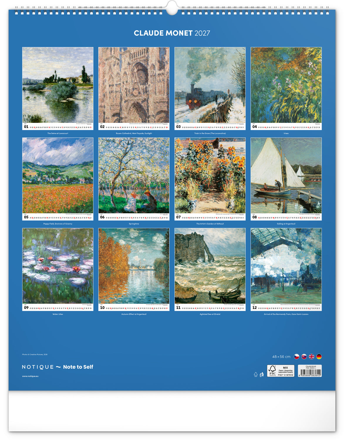 Nástěnný kalendář Claude Monet 2027, 48 x 56 cm