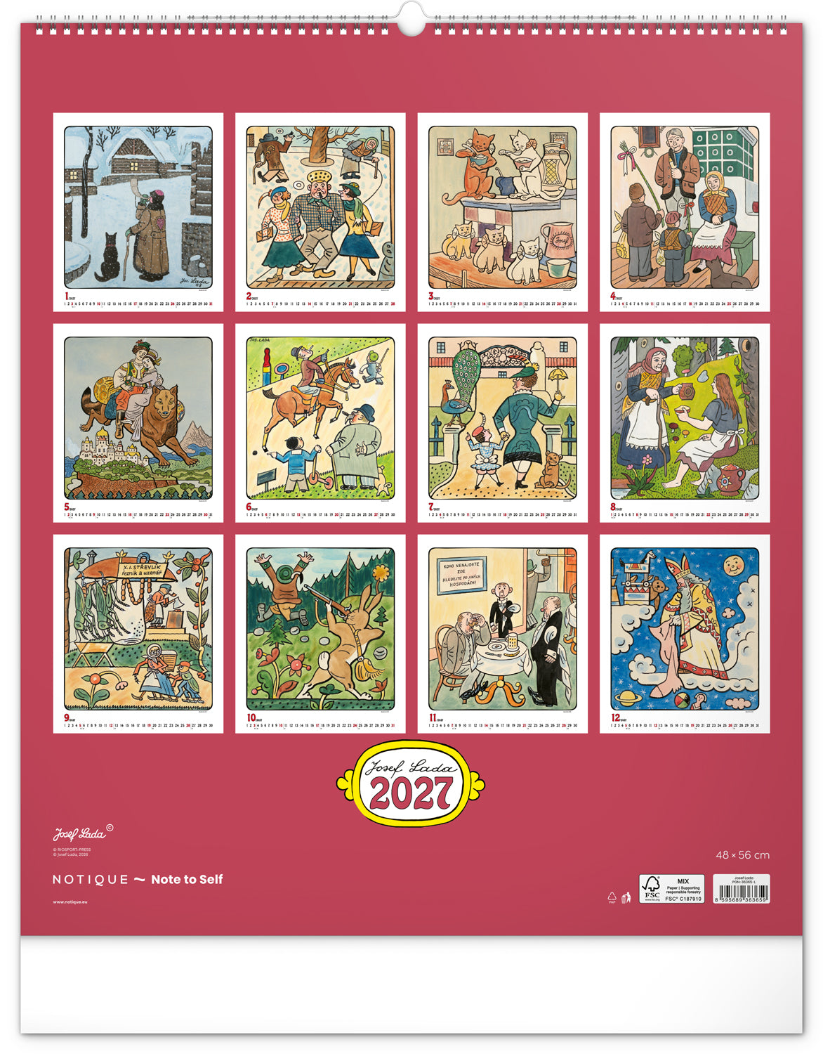 Nástěnný kalendář Josef Lada 2027, 48 x 56 cm