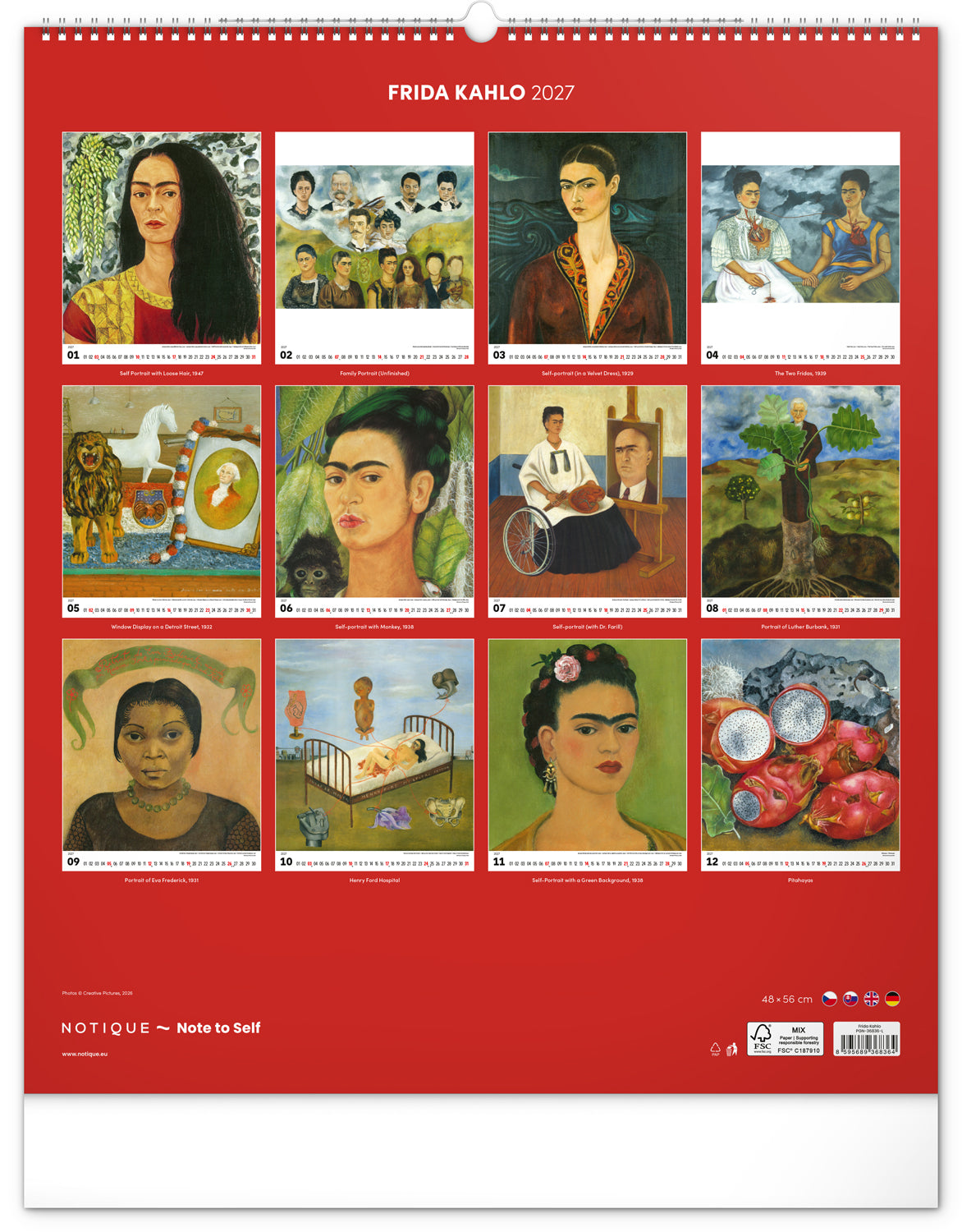 Nástěnný kalendář Frida Kahlo 2027, 48 x 56 cm