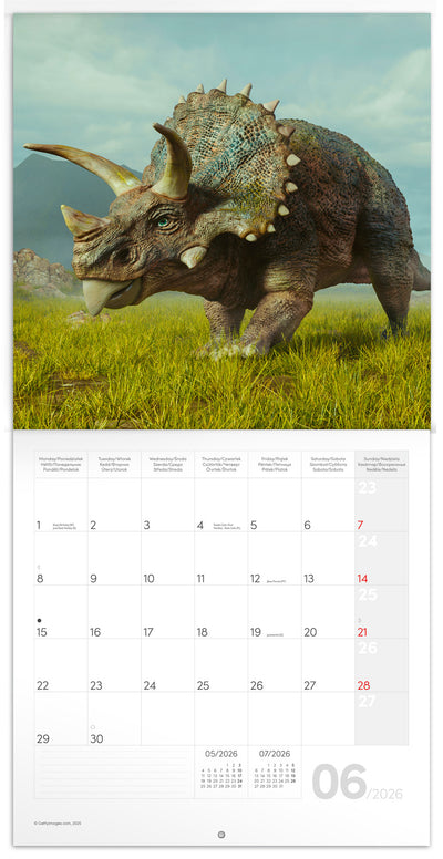 Poznámkový kalendář Dinosauři 2026, 30 x 30 cm