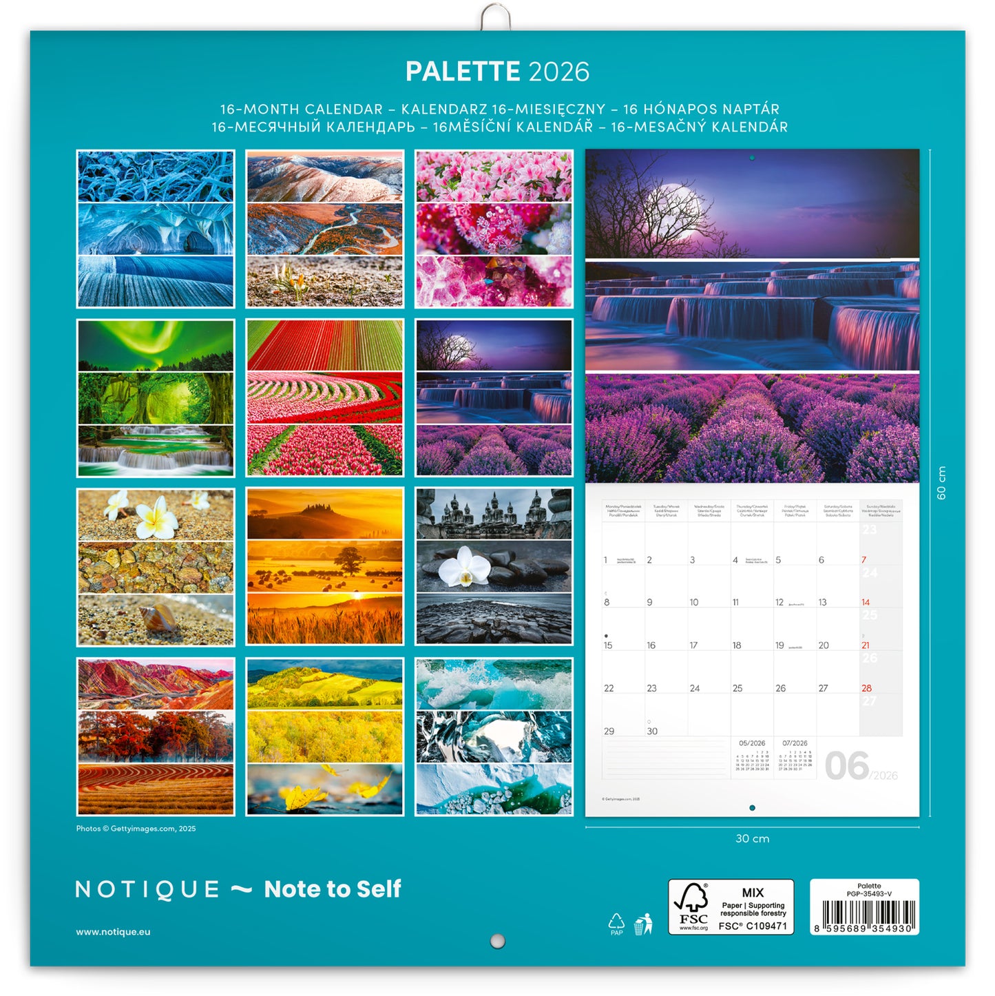 Poznámkový kalendář Paleta 2026, 30 x 30 cm