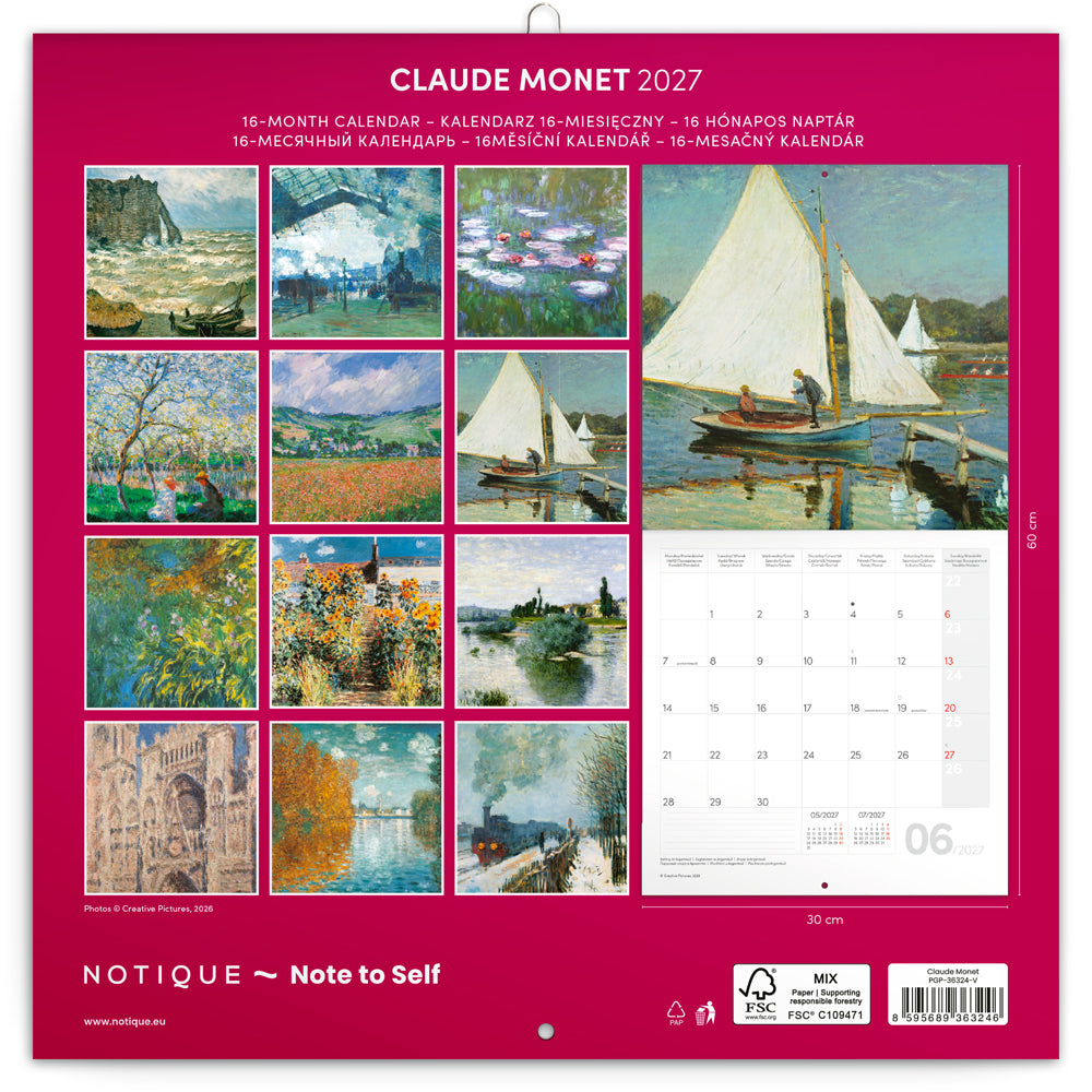 Poznámkový kalendář Claude Monet 2027, 30 x 30 cm