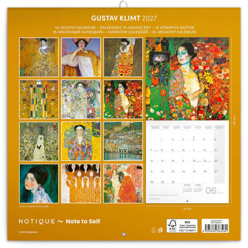 Poznámkový kalendář Gustav Klimt 2027, 30 x 30 cm