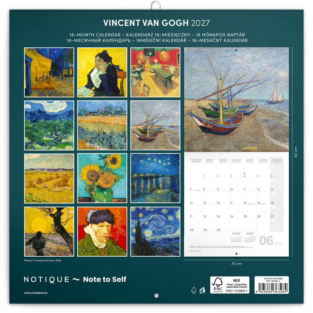 Poznámkový kalendář Vincent van Gogh 2027, 30 x 30 cm