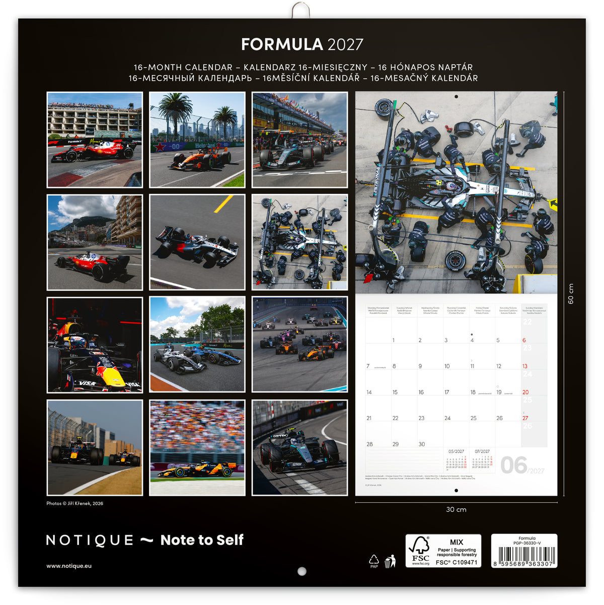 Poznámkový kalendář Formule – Jiří Křenek 2027, 30 x 30 cm