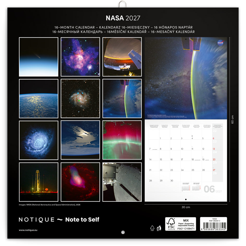 Poznámkový kalendář NASA 2027, 30 x 30 cm