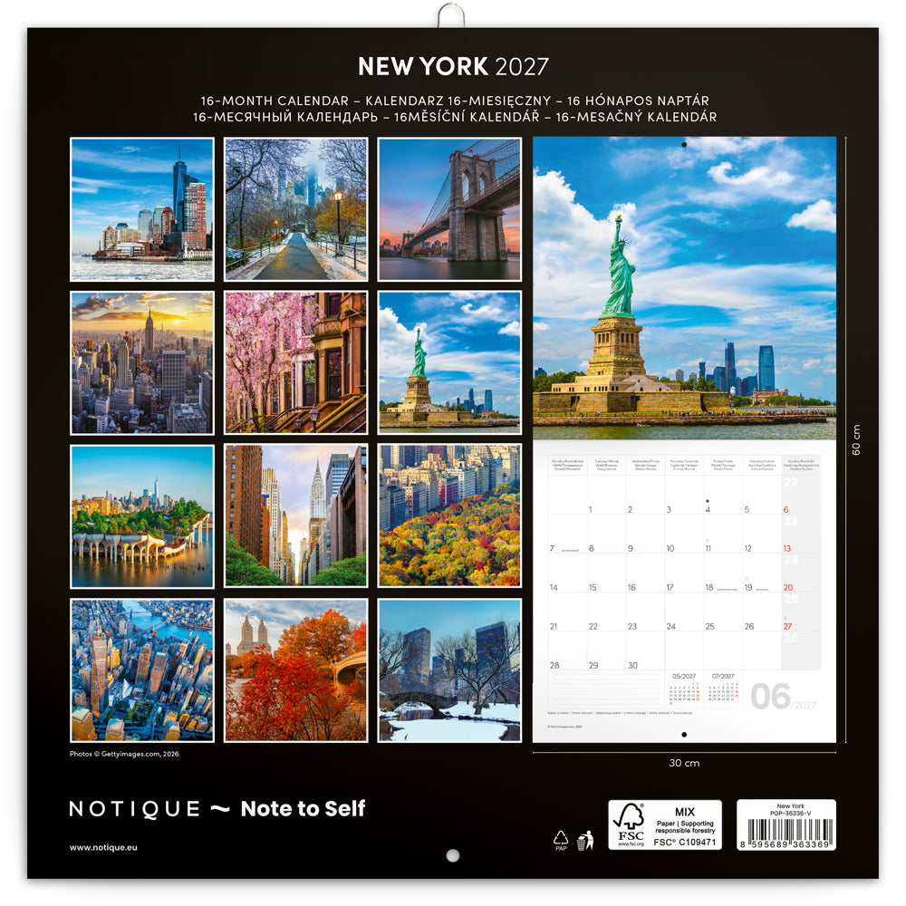 Poznámkový kalendář New York 2027, 30 x 30 cm