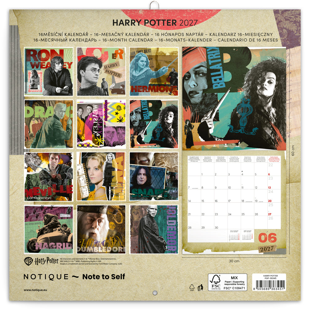 Poznámkový kalendář Harry Potter 2027, 30 x 30 cm