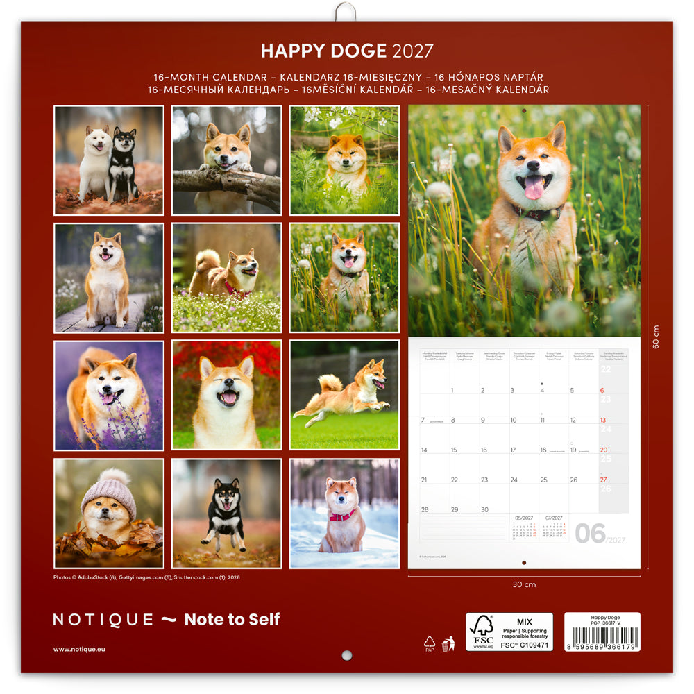 Poznámkový kalendář Happy Doge 2027, 30 x 30 cm